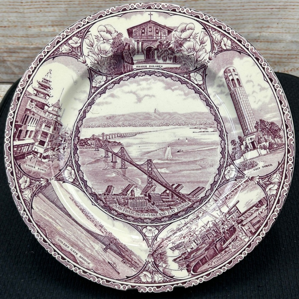 Vintage Adams England‎ San Francisco Souvenir Transferware Plate Mulberry 10.5in